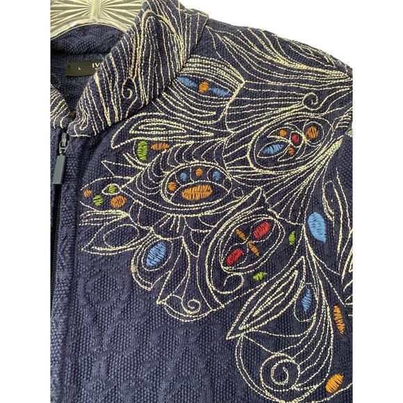 Ivko Embroidered Jacket Cardigan Size 40 L Zip Front Pockets Neckless Pattern - Picture 5 of 11